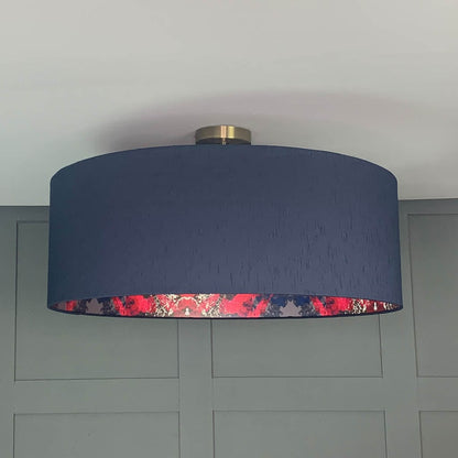 Electrified James Hare Astor Navy Faux Silk Shade with Mairi Helena Whispering Bramble Wallpaper Lining