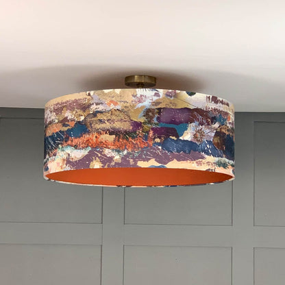 Electrified Mairi Helena Mirrored Storm Linen Dark with Burnt Orange Silk Lining Lampshade