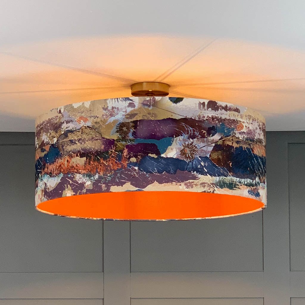 Electrified Mairi Helena Mirrored Storm Linen Dark with Burnt Orange Silk Lining Lampshade