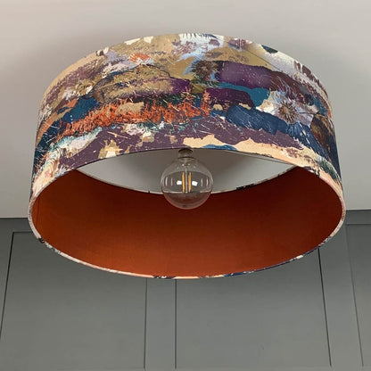 Electrified Mairi Helena Mirrored Storm Linen Dark with Burnt Orange Silk Lining Lampshade