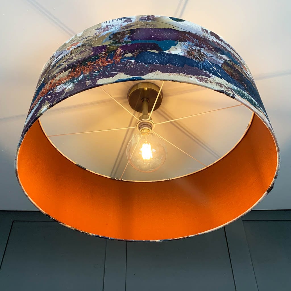 Electrified Mairi Helena Mirrored Storm Linen Dark with Burnt Orange Silk Lining Lampshade