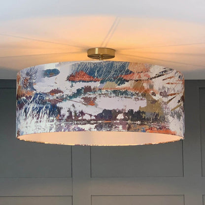 Electrified Mairi Helena Mirrored Storm Light Linen with Lunar Grey Blue Silk Lining Lampshade