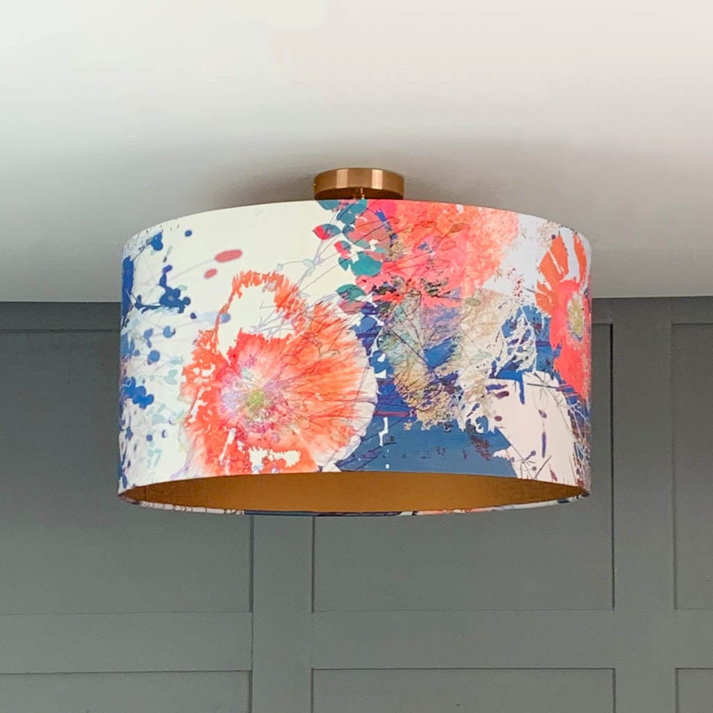 Electrified Mairi Helena Poppy Cloud Linen with Carnaby Bronze Lining Lampshade