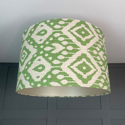 Electrified Marrakech Emerald Ikat Fabric Drum Shade with Champagne Lining