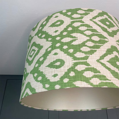 Electrified Marrakech Emerald Ikat Fabric Drum Shade with Champagne Lining