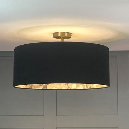 Electrified Noir Velvet Lampshade with Laverne Grey Fabric Lining