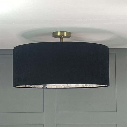 Electrified Noir Velvet Lampshade with Laverne Grey Fabric Lining