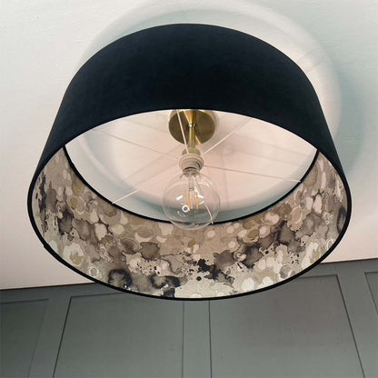 Electrified Noir Velvet Lampshade with Laverne Grey Fabric Lining