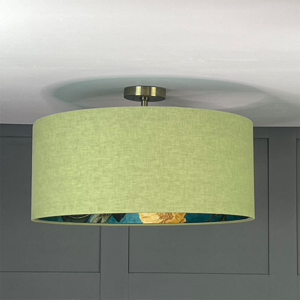 Electrified Passiflora Kingfisher Fabric Lined Lampshade with Meadow Green Outer