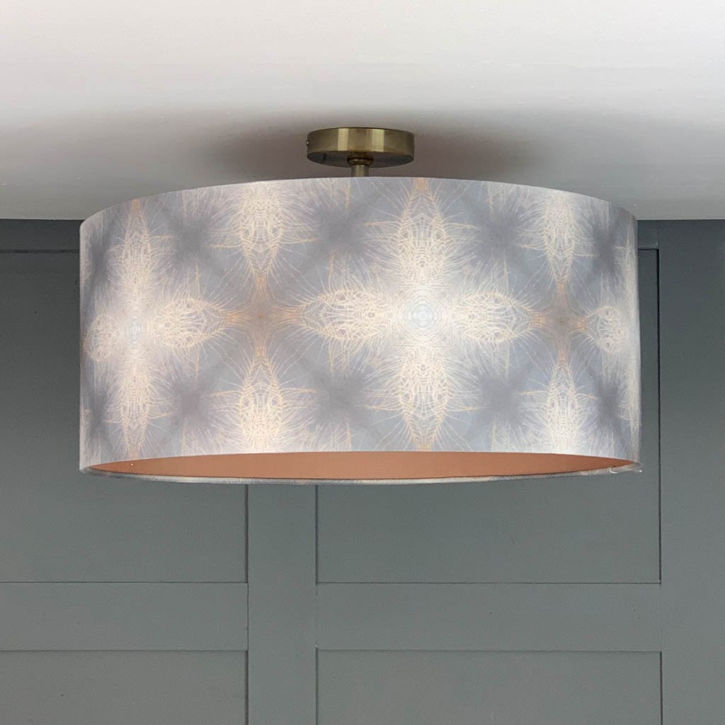 Electrified Julia Clare's Peacock Feather Linen in Warm Ash & Blue Shade with Malt/Neutral Silk Lining