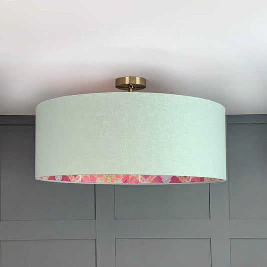 Electrified Oslo Robin's Egg with Mairi Helena Scottish Flora Thistle in Fine Art Pink Wallpaper Lining Lampshade