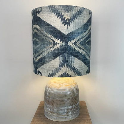 Grey Engraved Dome Table Lamp with Santa Cruz Indigo