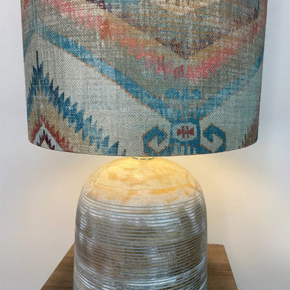 Grey Engraved Dome Table Lamp with Santa Cruz Teal