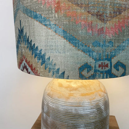 Grey Engraved Dome Table Lamp with Santa Cruz Teal