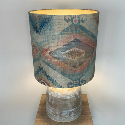 Grey Engraved Dome Table Lamp with Santa Cruz Teal