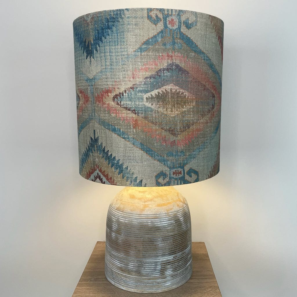 Grey Engraved Dome Table Lamp with Santa Cruz Teal