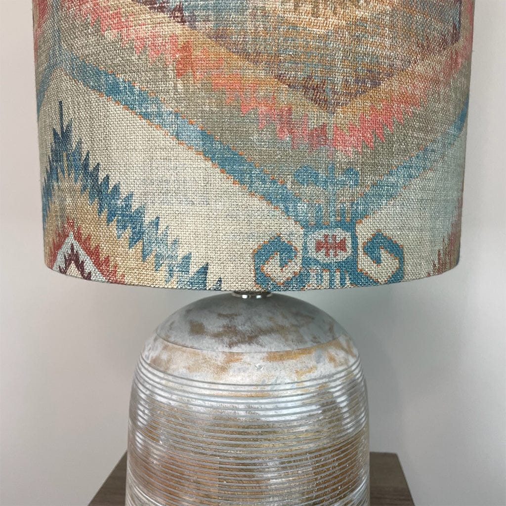 Grey Engraved Dome Table Lamp with Santa Cruz Teal