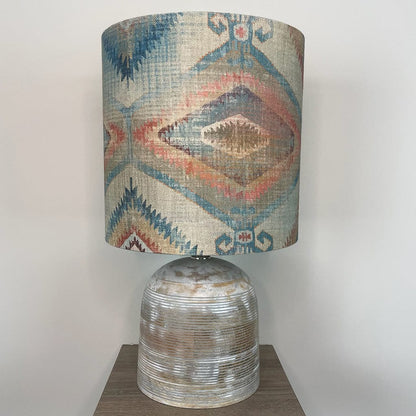 Grey Engraved Dome Table Lamp with Santa Cruz Teal