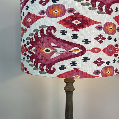 Grey Mango Wood Floor Lamp with Boho Begonia Ikat Lampshade