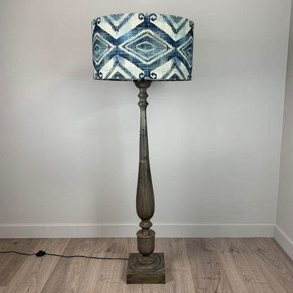 Grey Mango Wood Floor Lamp with Santa Cruz Indigo Lamp Shade