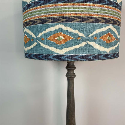 Grey Mango Wood Floor Lamp with Seafoam Ikat Shade