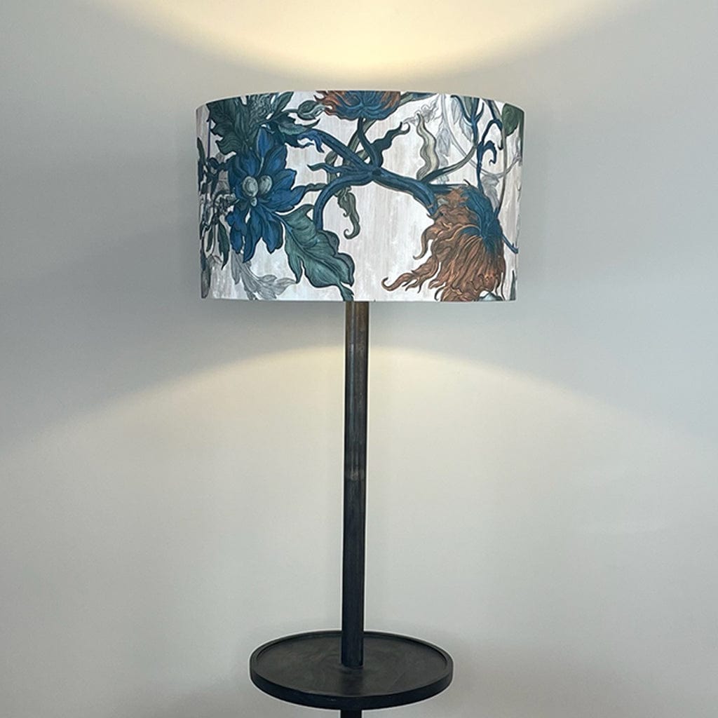 Hemi Dark Wash Wood Floor Lamp with Timorous Beasties Epic Botanic Lampshade