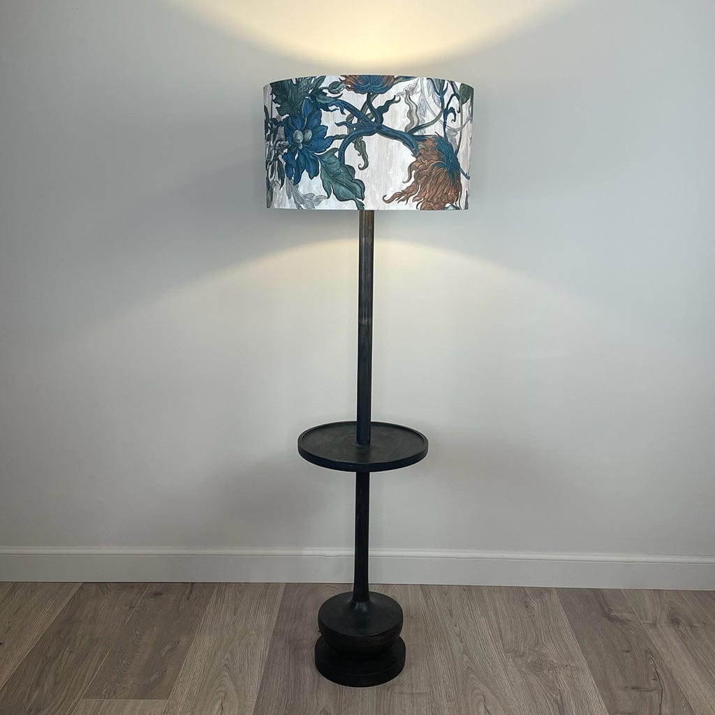 Hemi Dark Wash Wood Floor Lamp with Timorous Beasties Epic Botanic Lampshade