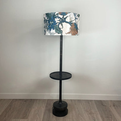 Hemi Dark Wash Wood Floor Lamp with Timorous Beasties Epic Botanic Lampshade