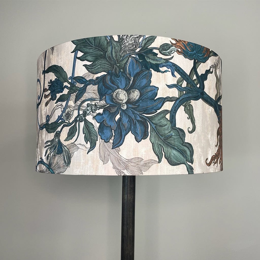 Hemi Dark Wash Wood Floor Lamp with Timorous Beasties Epic Botanic Lampshade