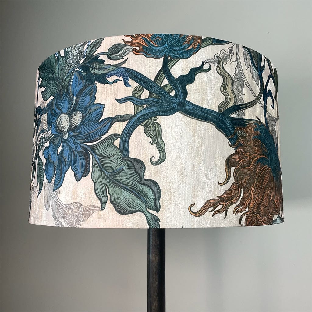 Hemi Dark Wash Wood Floor Lamp with Timorous Beasties Epic Botanic Lampshade