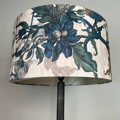 Hemi Dark Wash Wood Floor Lamp with Timorous Beasties Epic Botanic Lampshade