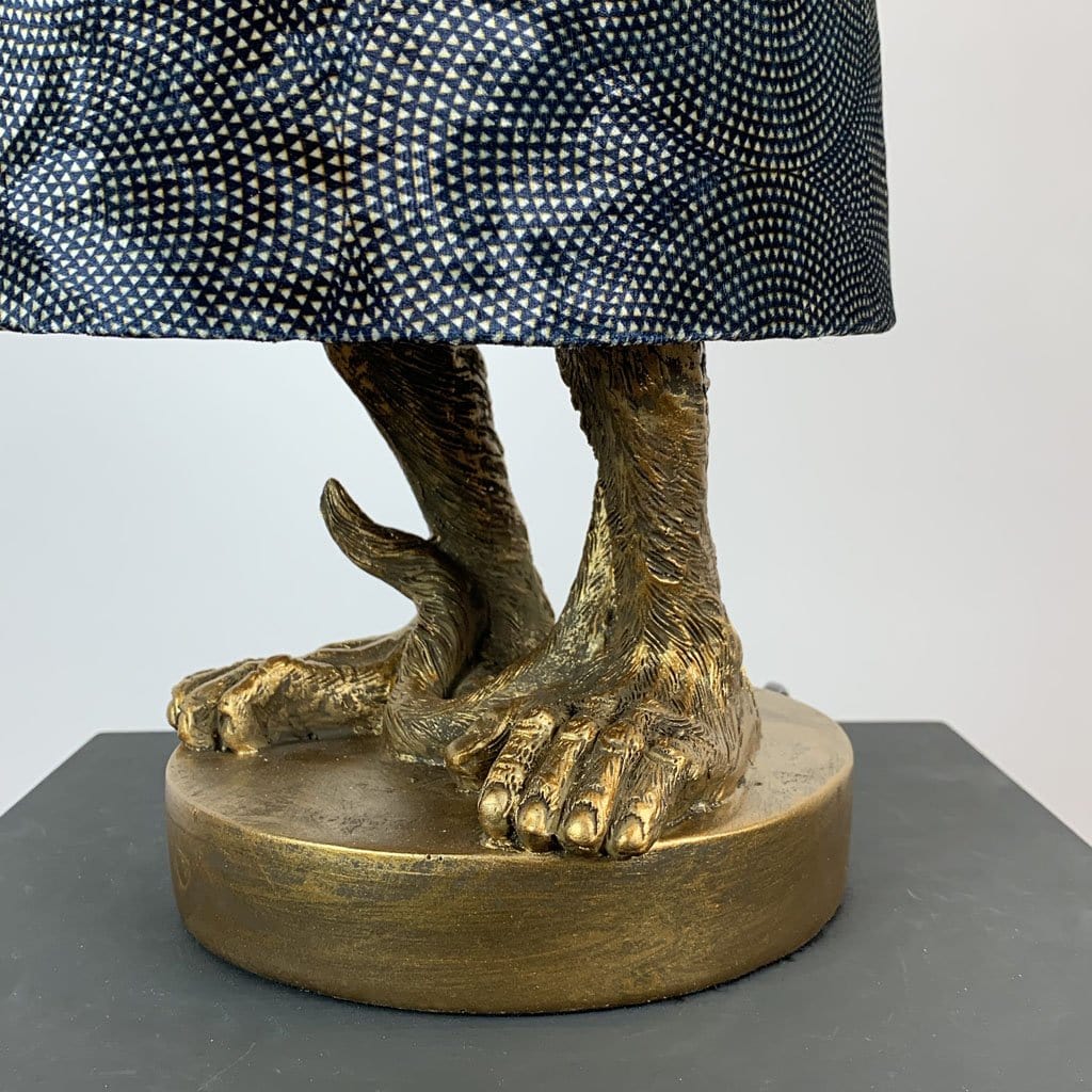 Hugo Monkey Brass Table Lamp & Pangolin Sapphire Shade