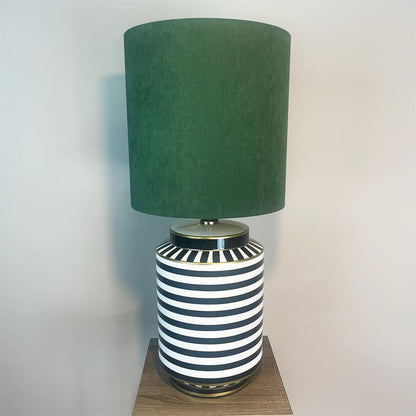 Humbug Black & White Stripe Tall Ceramic Table Lamp with Tall Emerald Green Recycled Fabric Shade