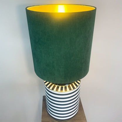 Humbug Black & White Stripe Tall Ceramic Table Lamp with Tall Emerald Green Recycled Fabric Shade