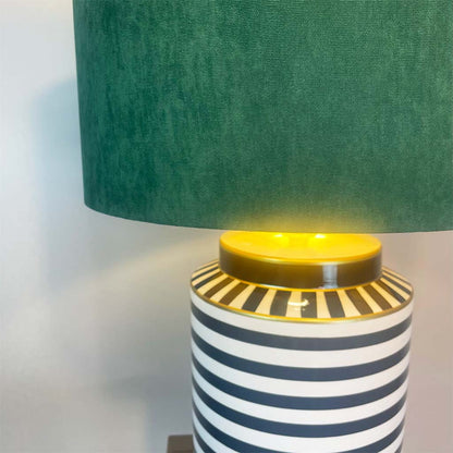 Humbug Black & White Stripe Tall Ceramic Table Lamp with Tall Emerald Green Recycled Fabric Shade