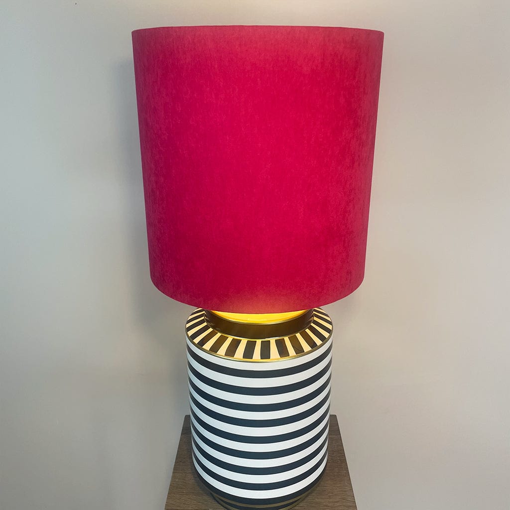 Humbug Black & White Stripe Tall Ceramic Table Lamp with Tall Fuchsia Pink Recycled Fabric Shade