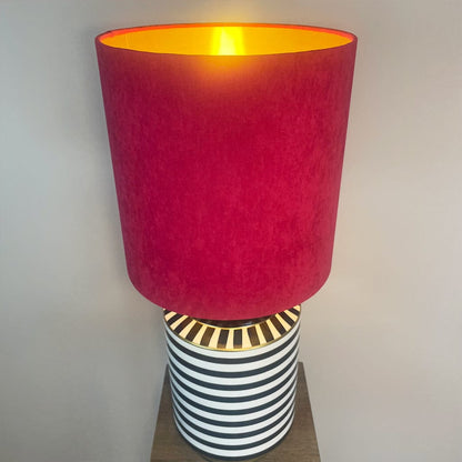 Humbug Black & White Stripe Tall Ceramic Table Lamp with Tall Fuchsia Pink Recycled Fabric Shade