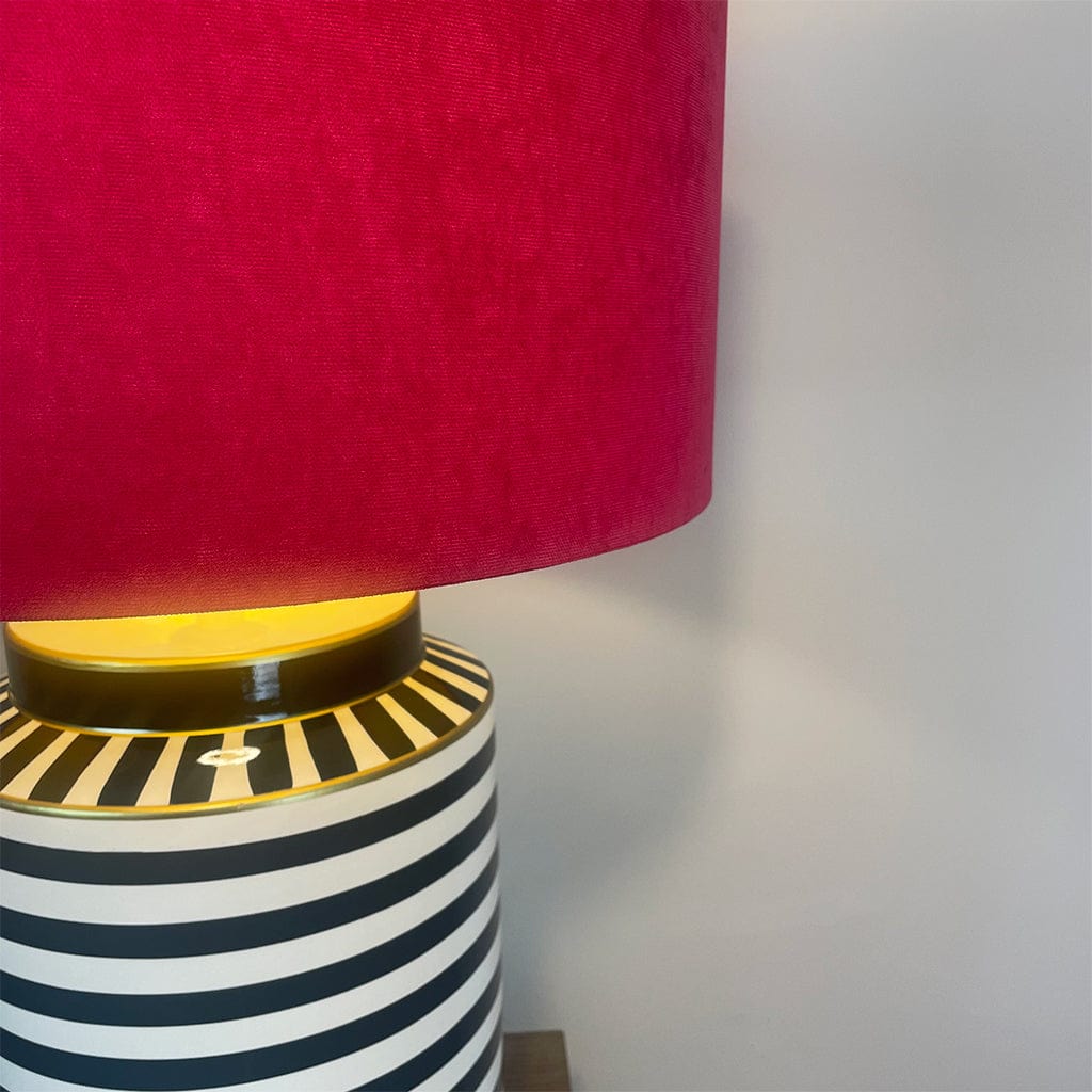 Humbug Black & White Stripe Tall Ceramic Table Lamp with Tall Fuchsia Pink Recycled Fabric Shade