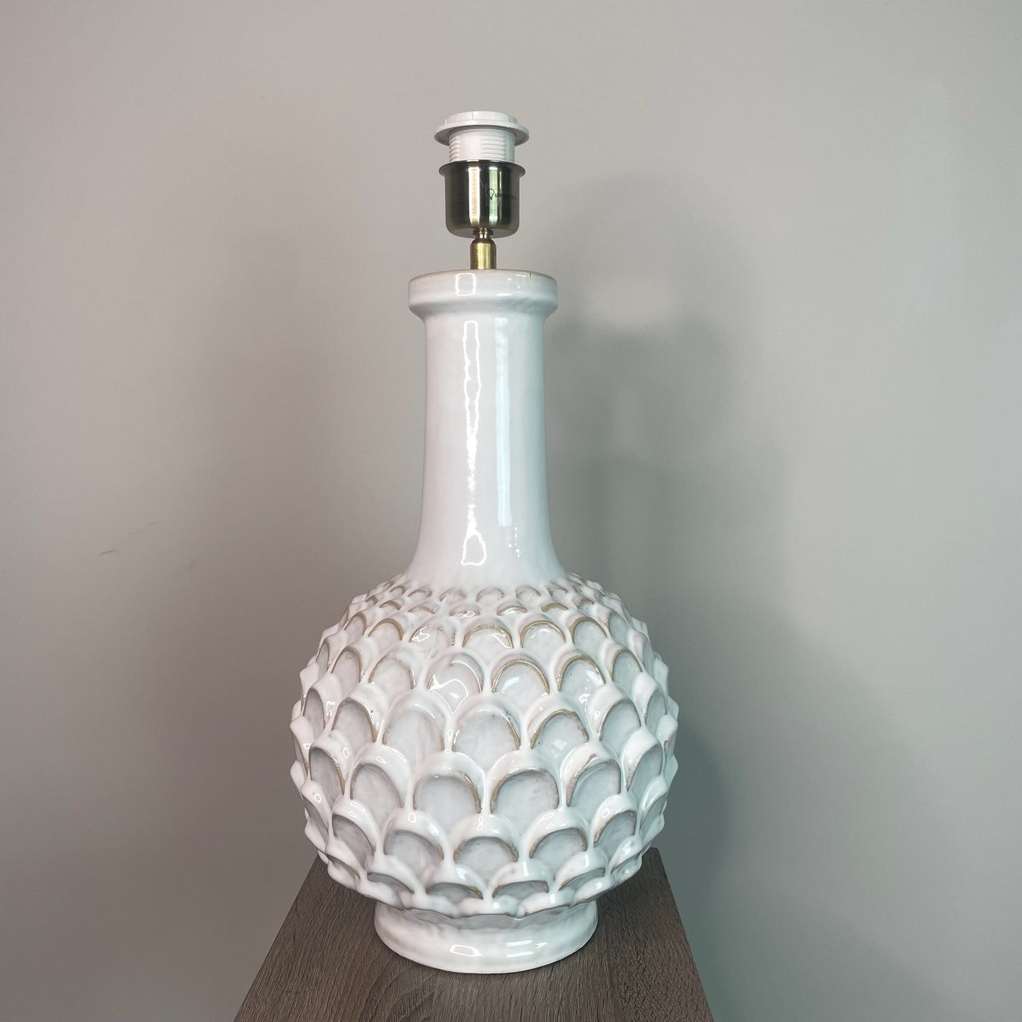 Edlyn White Reactive Glaze Table Lamp with Spice Tapered Shade