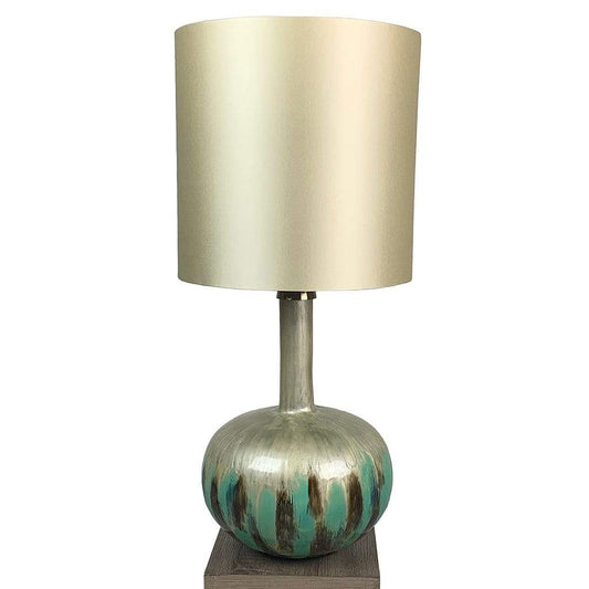 Kiri Enamel Azurite Finish Glass Table Lamp with Vanilla Deep Drum Shade