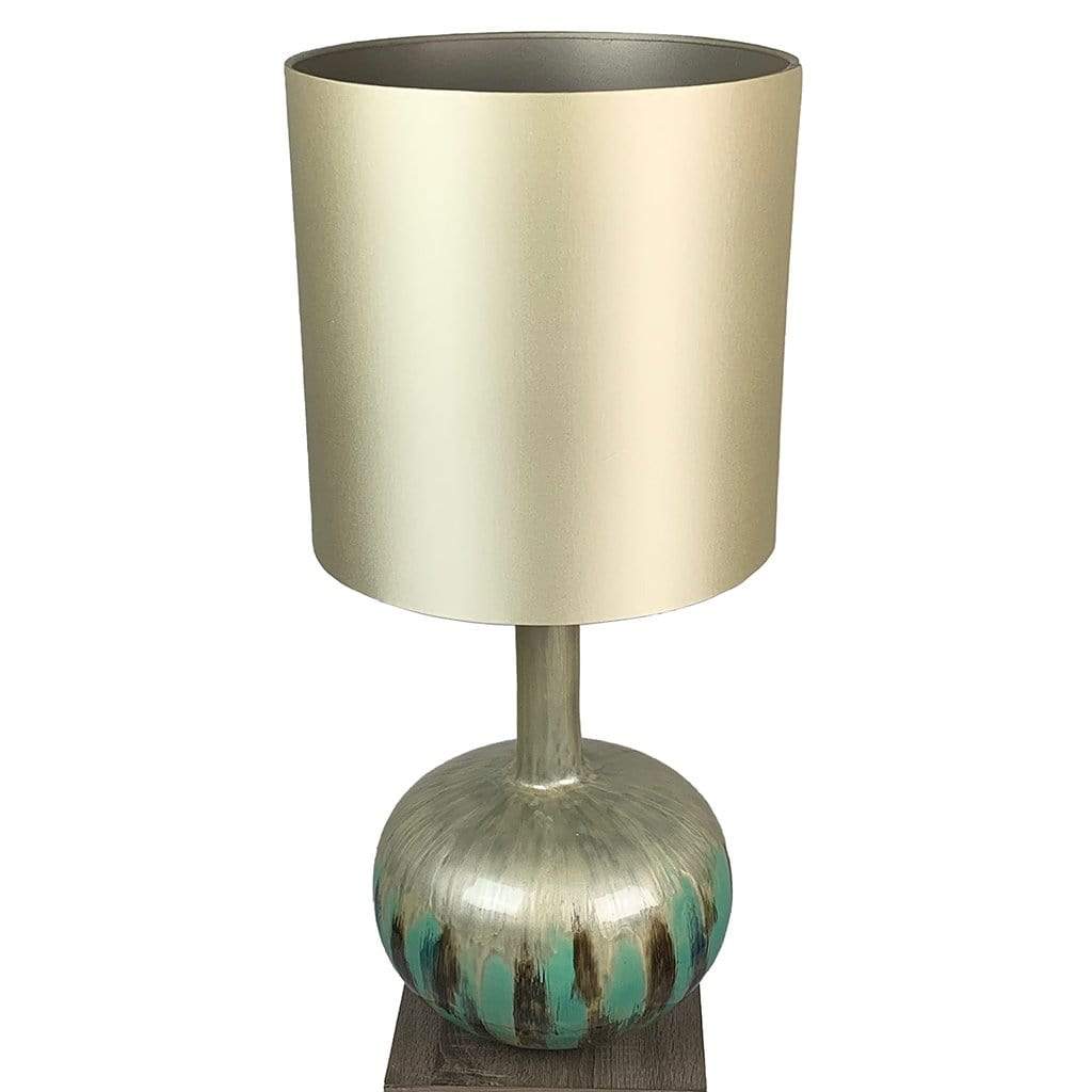 Kiri Enamel Azurite Finish Glass Table Lamp with Vanilla Deep Drum Shade