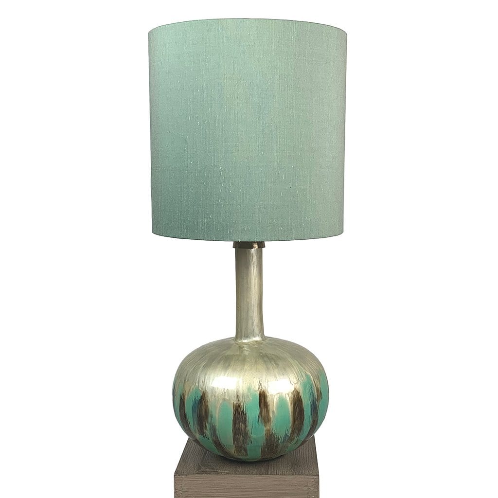 Kiri Enamel Azurite Finish Glass Table Lamp with Deep Drum Shade