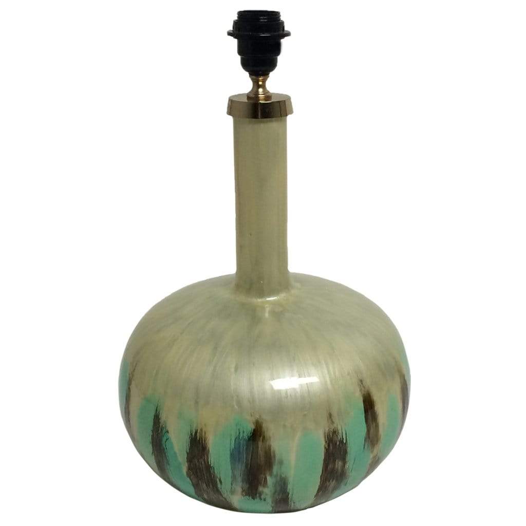 Kiri Enamel Azurite Finish Glass Table Lamp with Vanilla Deep Drum Shade