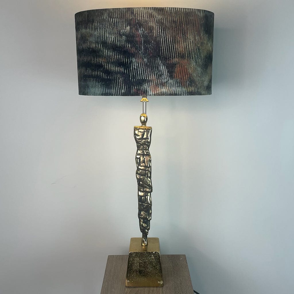 Shaman Antique Brass Table Lamp with Iguana Oval Lampshade