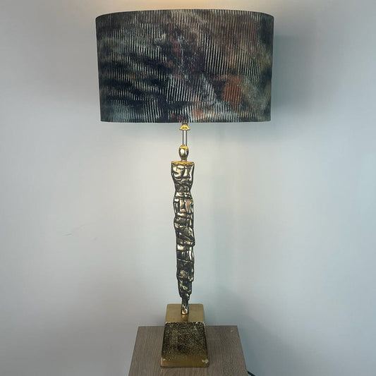 Shaman Antique Brass Table Lamp with Iguana Oval Lampshade