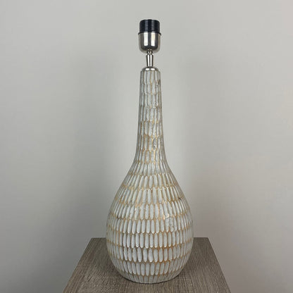 Ioan Grey Wooden Engraved Table Lamp with Velvet Glacier Lampshade