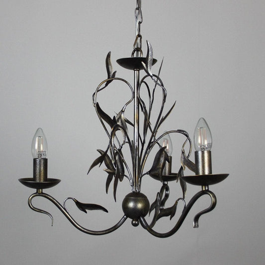 Eden 3 Light Antique Silver Foliage Chandelier