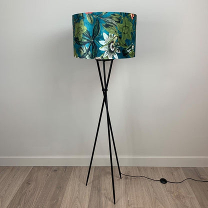 Black Brondby Tripod Floor Lamp with Passiflora Kingfisher Shade