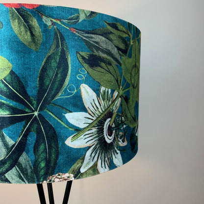 Black Brondby Tripod Floor Lamp with Passiflora Kingfisher Shade