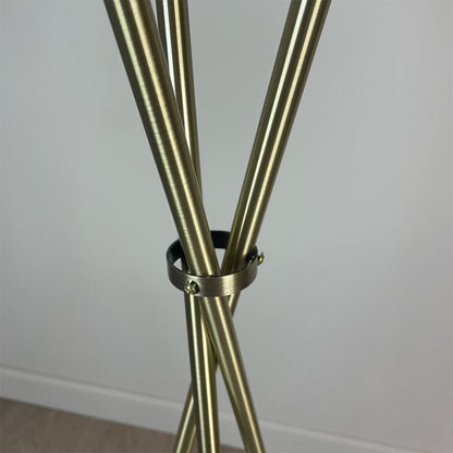 Antique Brass Brondby Floor Lamp with Ochre Silk Deep Drum Shade